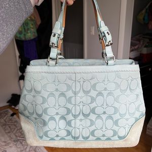 Vintage Coach Satchel Signature Canvas Tote Bag in Baby Blue